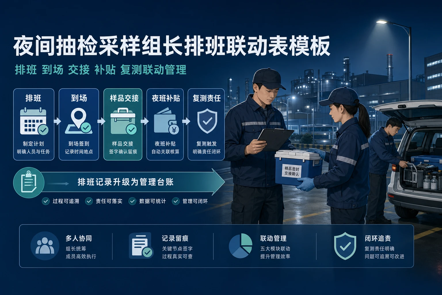 工业园区夜间抽检采样组长排班联动表模板