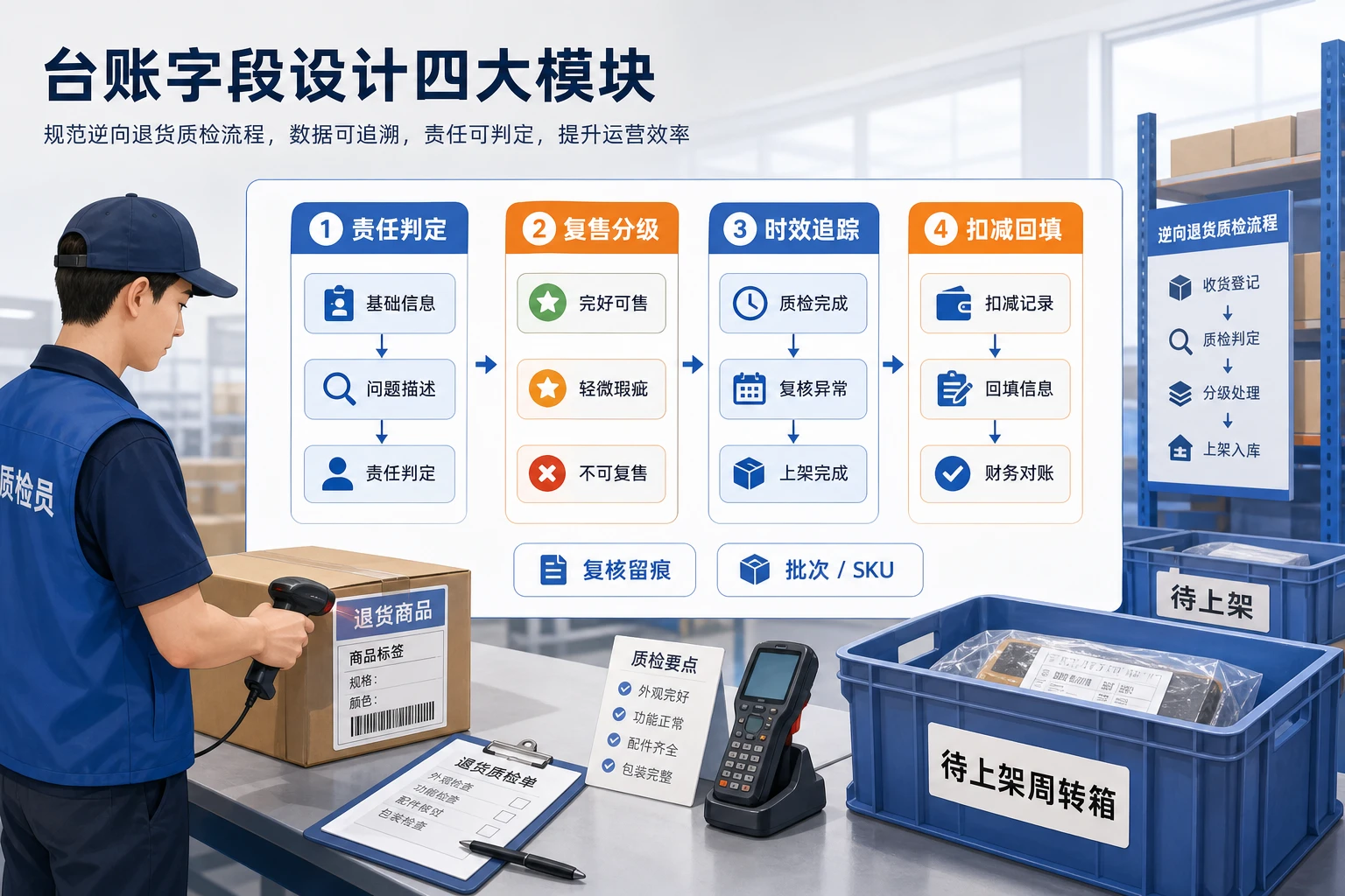 逆向退货质检台账模板与复售分级扣减表设计（2026年版）