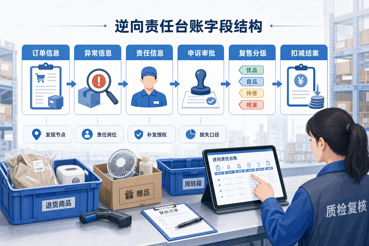 电商仓逆向责任台账与复售扣减表模板