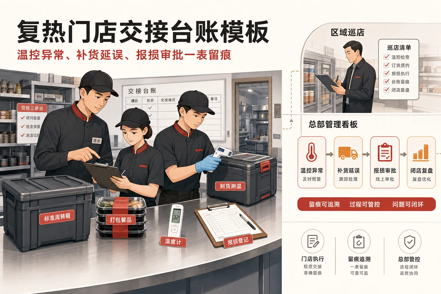 连锁餐饮复热门店交接台账模板与温控报损留痕表