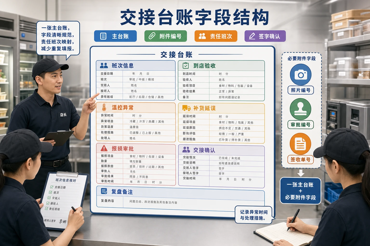 连锁餐饮复热门店交接台账模板与温控报损留痕表