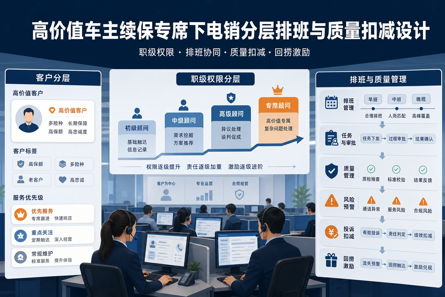 高价值车主续保专席下电销分层排班与质量扣减设计