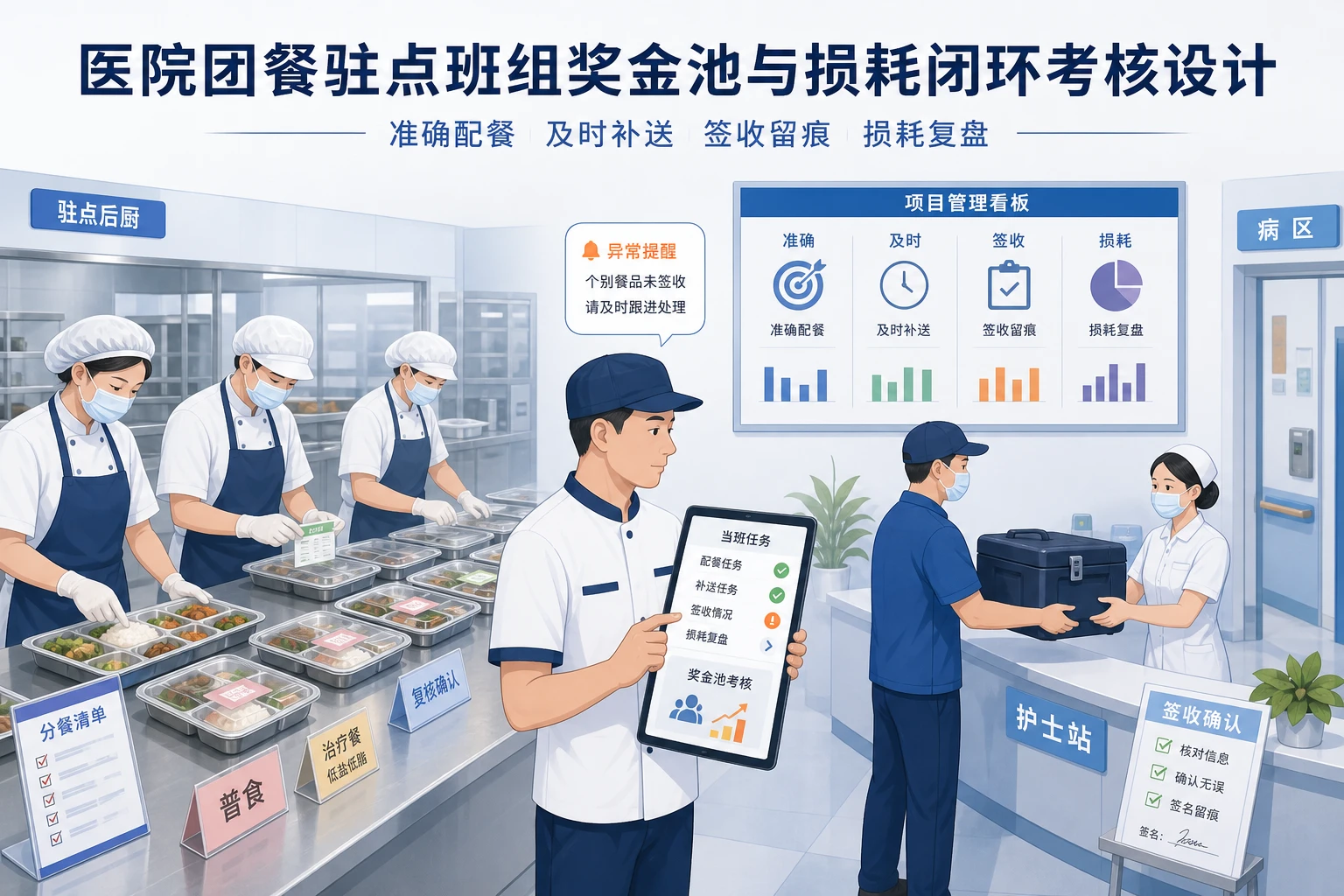 医院团餐驻点班组奖金池与损耗闭环考核设计