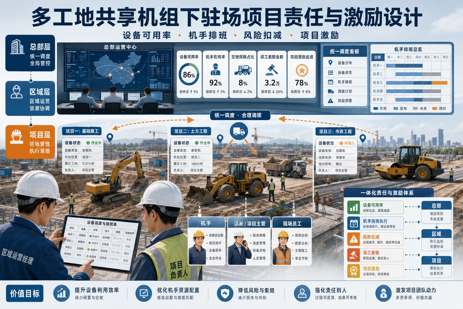 多工地共享机组下驻场项目责任与激励设计