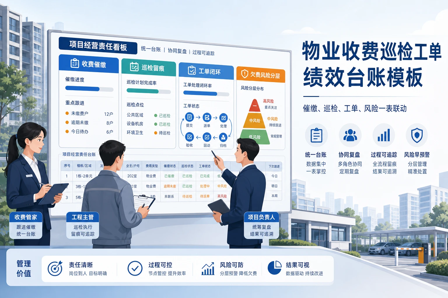 2026年空置房上升期物业收费巡检工单绩效台账模板