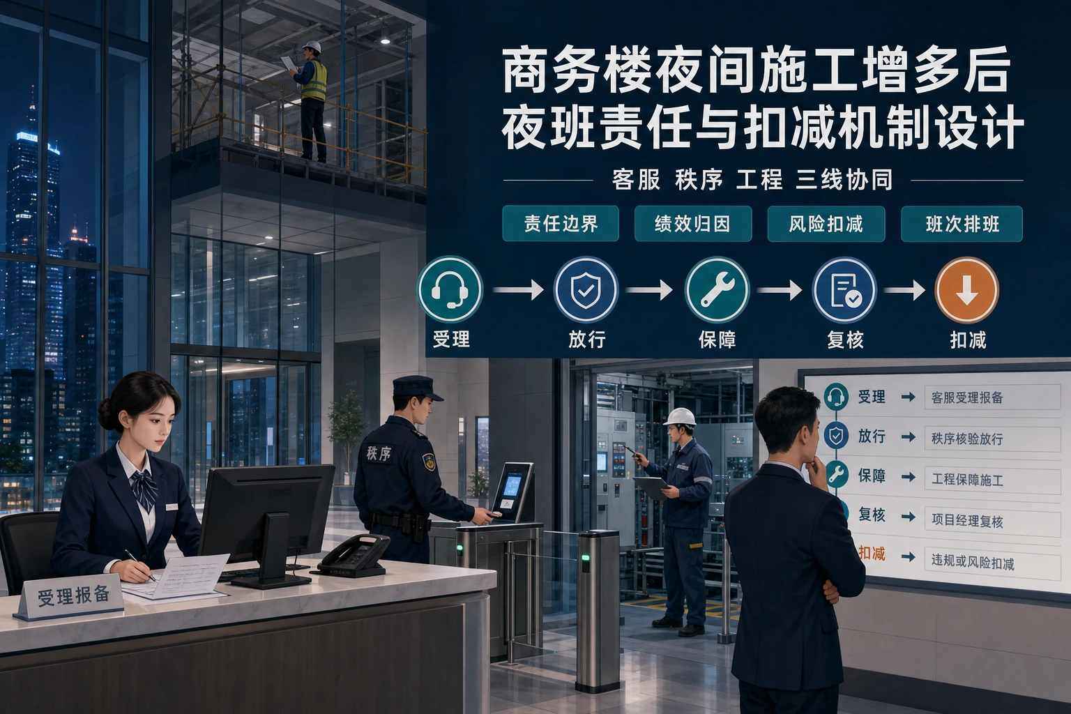 商务楼夜间施工增多后夜班责任与扣减机制设计