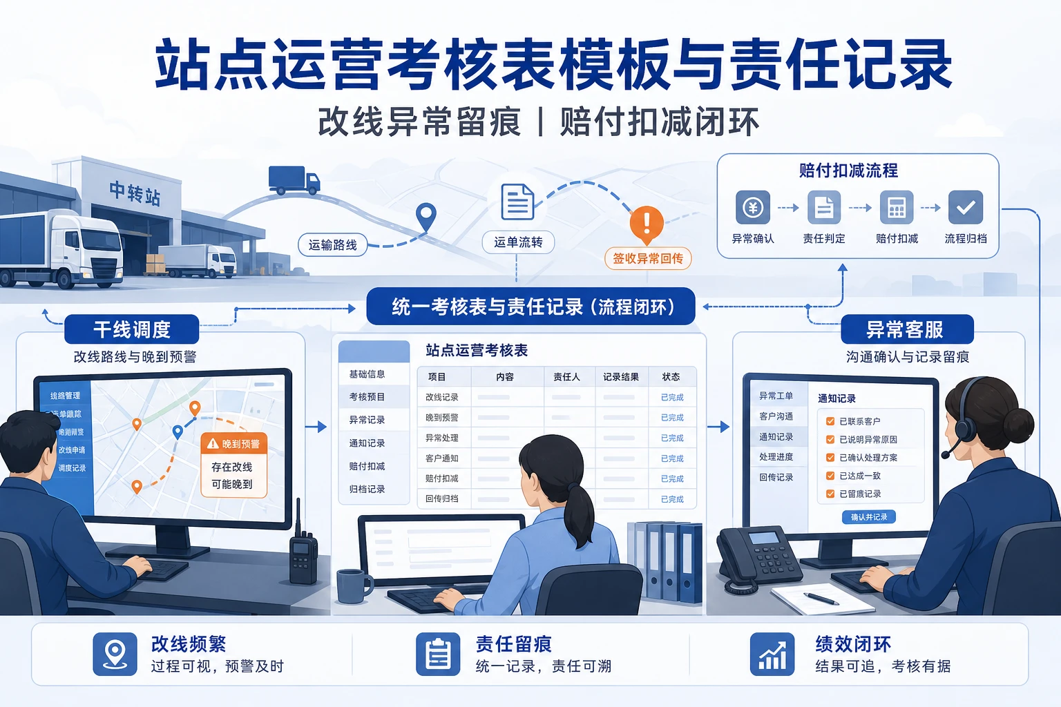 省际改线频繁下站点运营考核表模板与责任记录