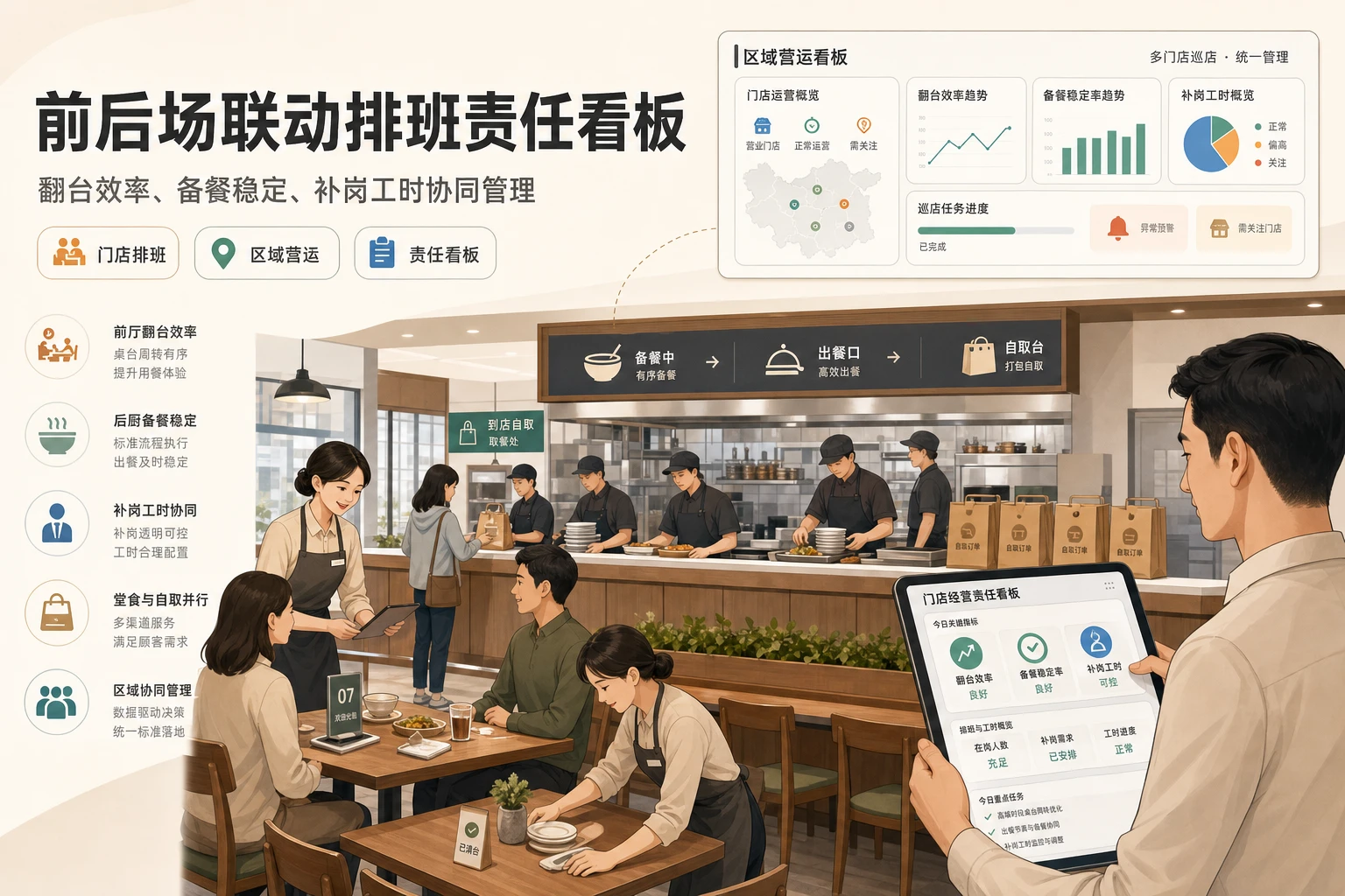 2026年堂食与自取并行下连锁门店前后场联动排班责任看板