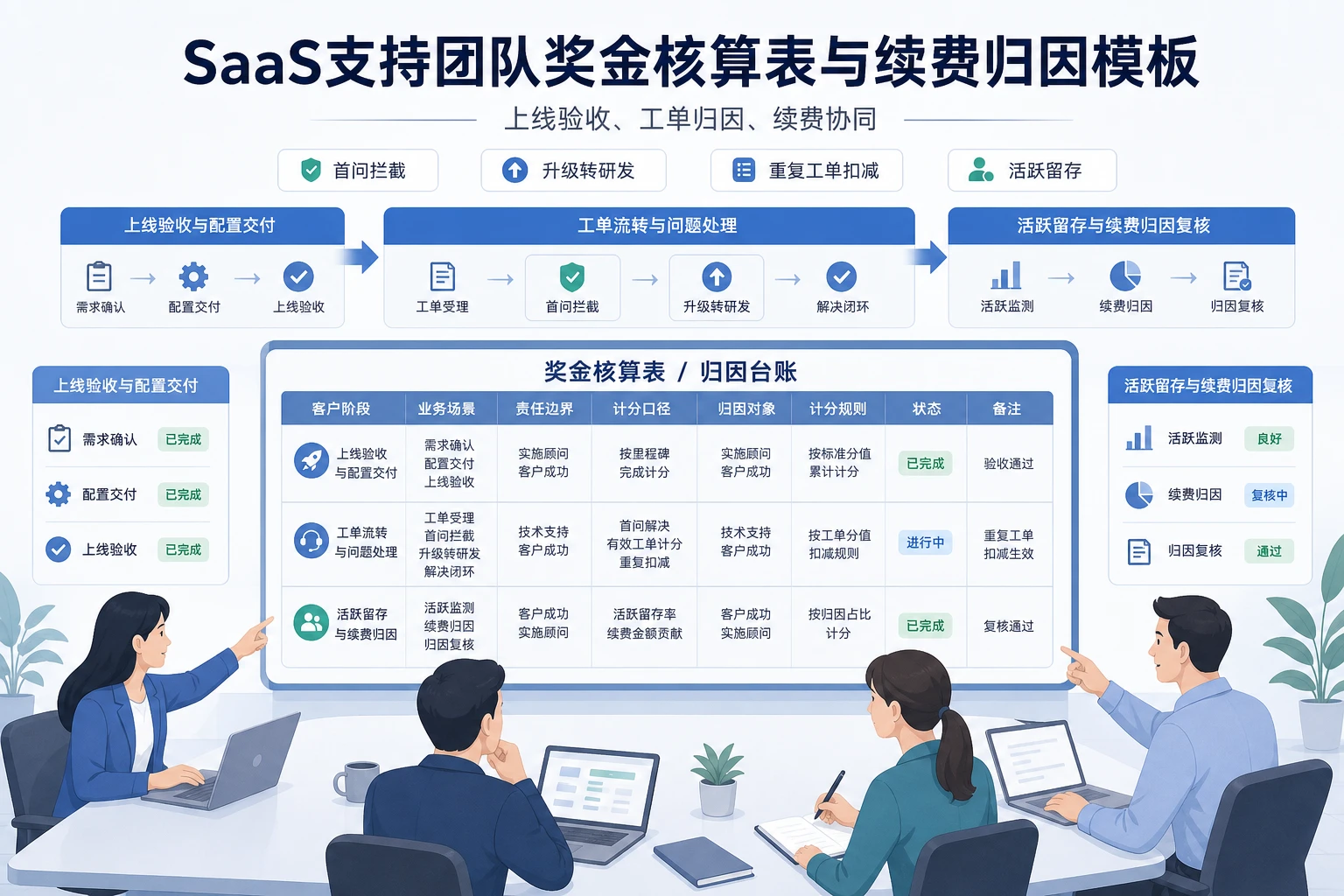 SaaS支持团队奖金核算表与续费归因模板（2026年版）