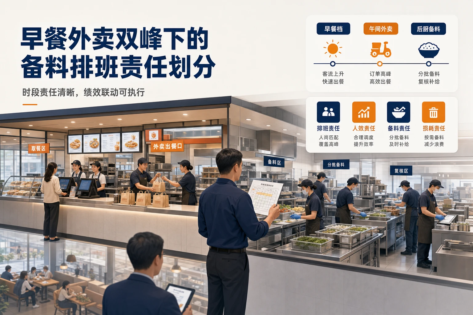 连锁门店早餐外卖双峰叠加下备料排班责任划分