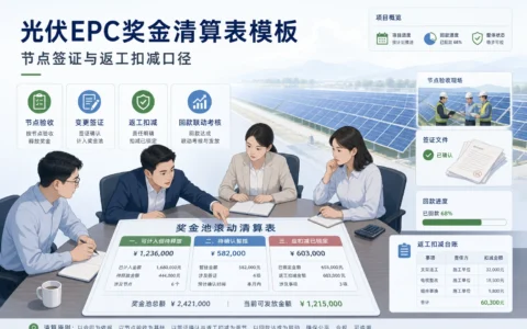 光伏EPC项目奖金池滚动清算表模板：节点验收、签证暂挂与返工扣减处理（2026年版）
