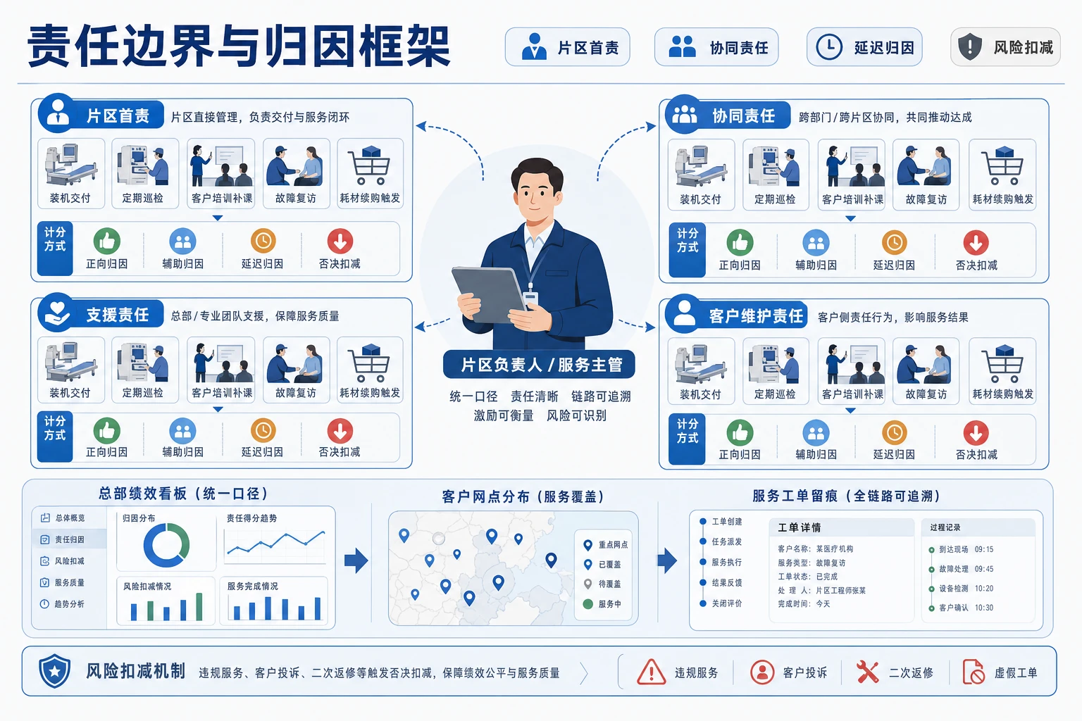 医疗器械服务工程师片区责任制与收入归因设计
