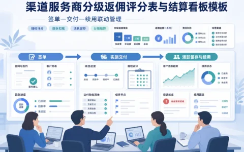 2026年渠道服务商分级返佣评分表与结算看板模板：签单、交付、续用联动设计