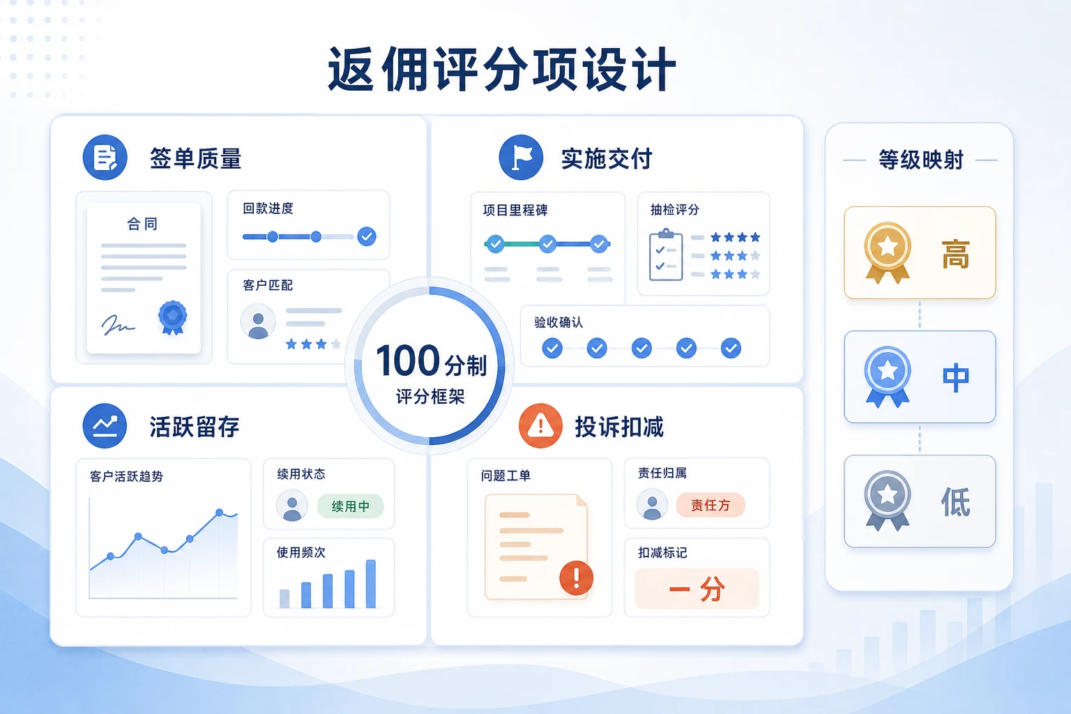 2026年渠道服务商分级返佣评分表与结算看板模板