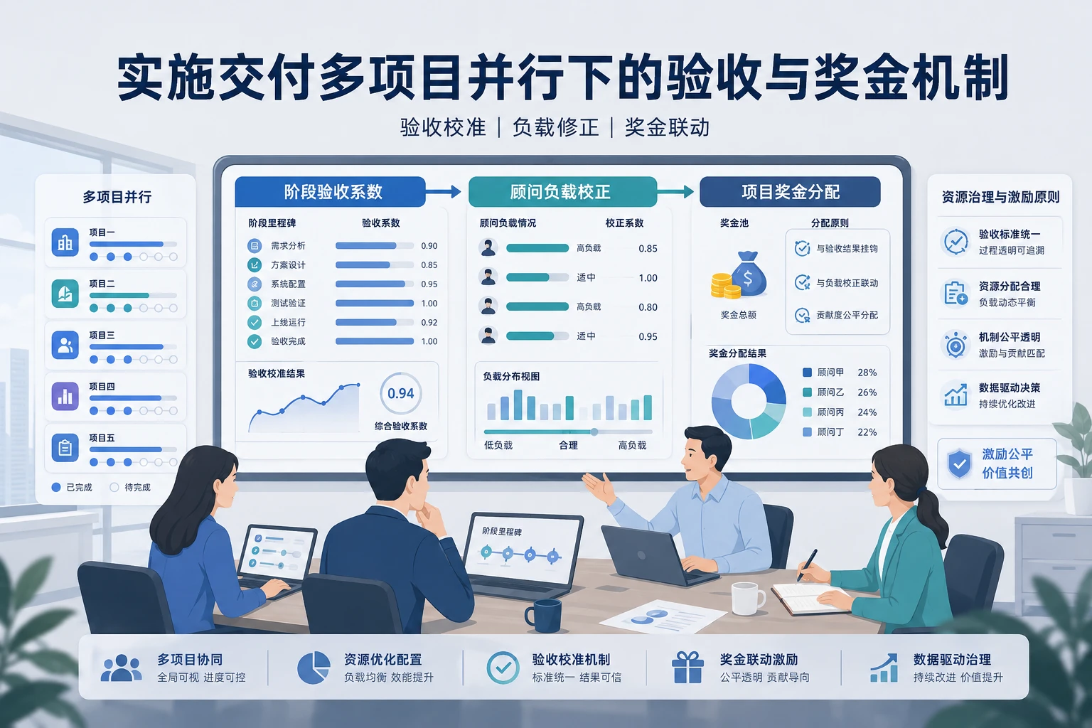 2026年实施交付多项目并行下的验收系数与奖金拆分机制设计