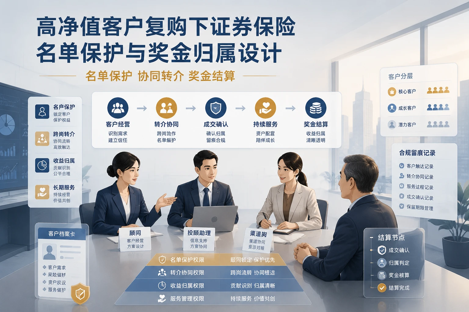 高净值客户复购下证券保险名单保护与奖金归属设计