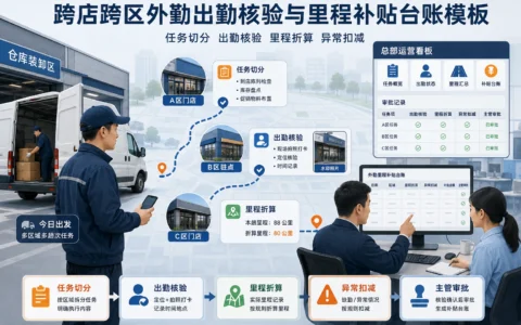 跨店跨区外勤出勤核验与里程补贴台账模板｜任务切分、排班协同与异常扣减