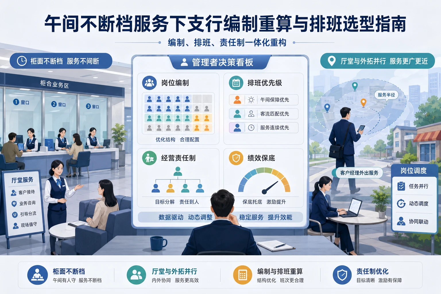 午间不断档服务下支行编制重算与排班选型指南