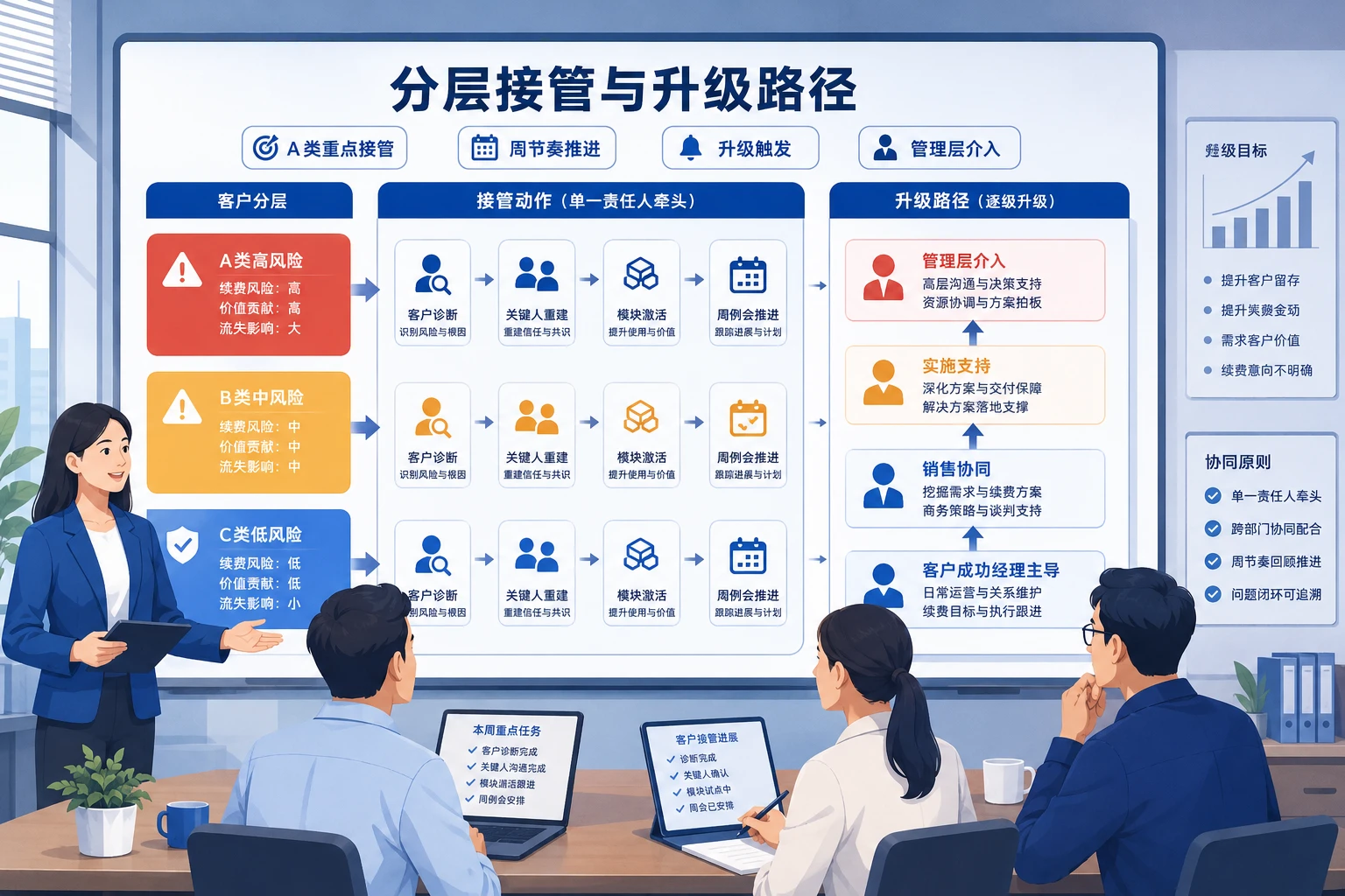 续费预警客户分层接管与升级会战责任机制设计