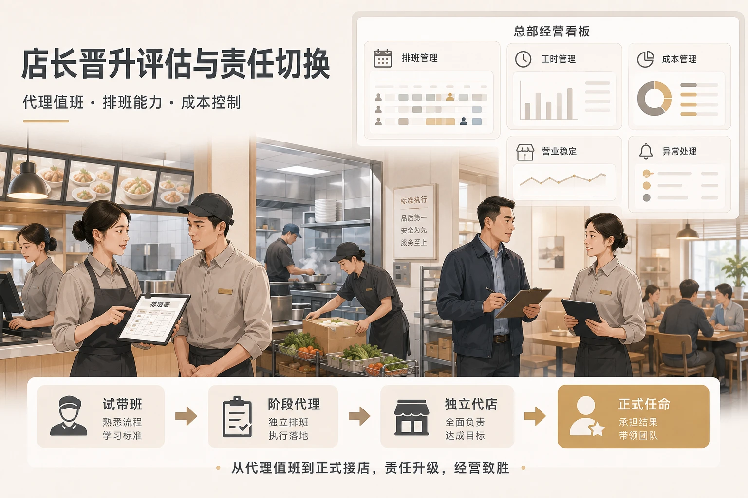 连锁餐饮店长晋升评估与代理值班责任切换机制
