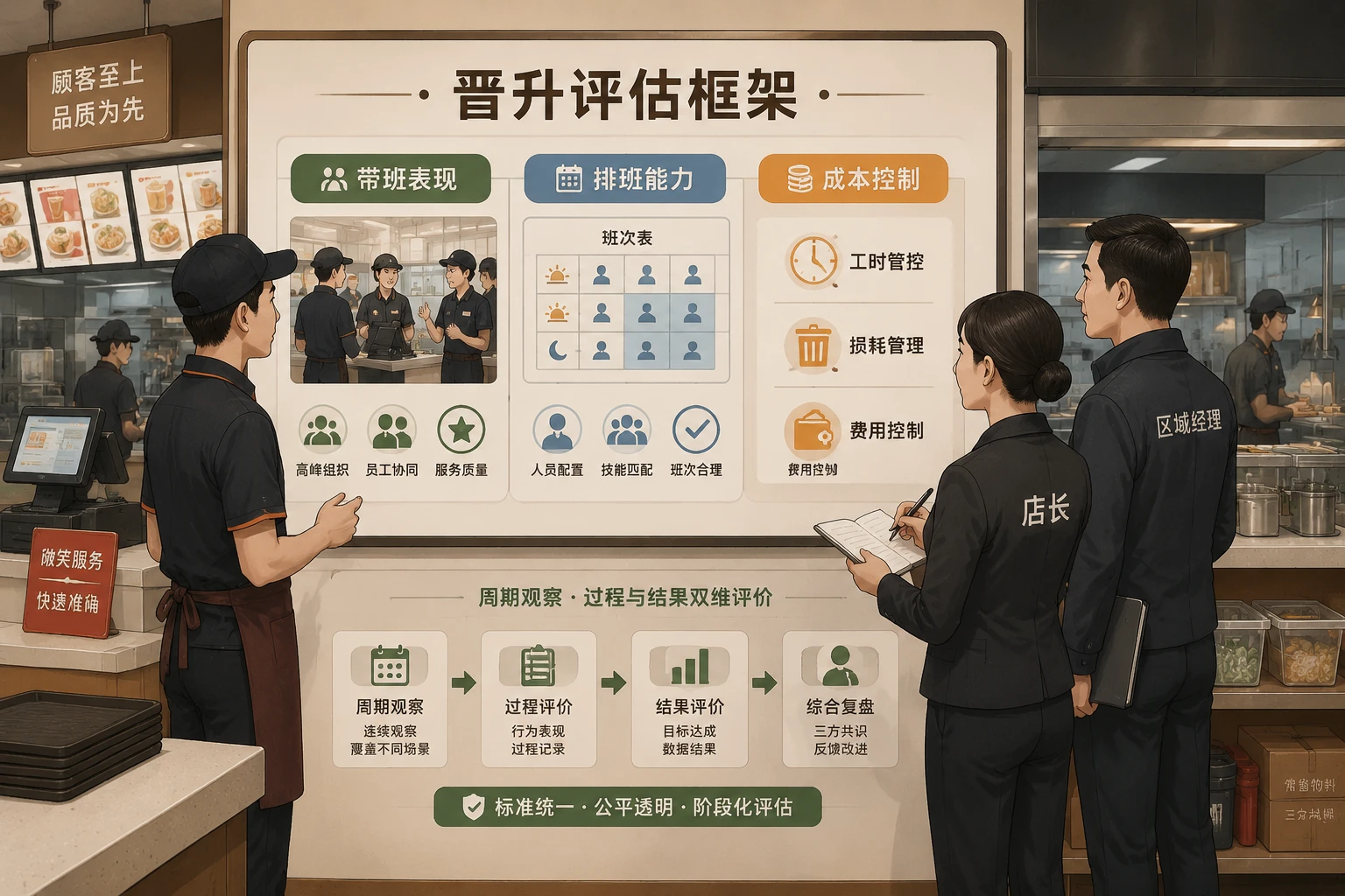 连锁餐饮店长晋升评估与代理值班责任切换机制