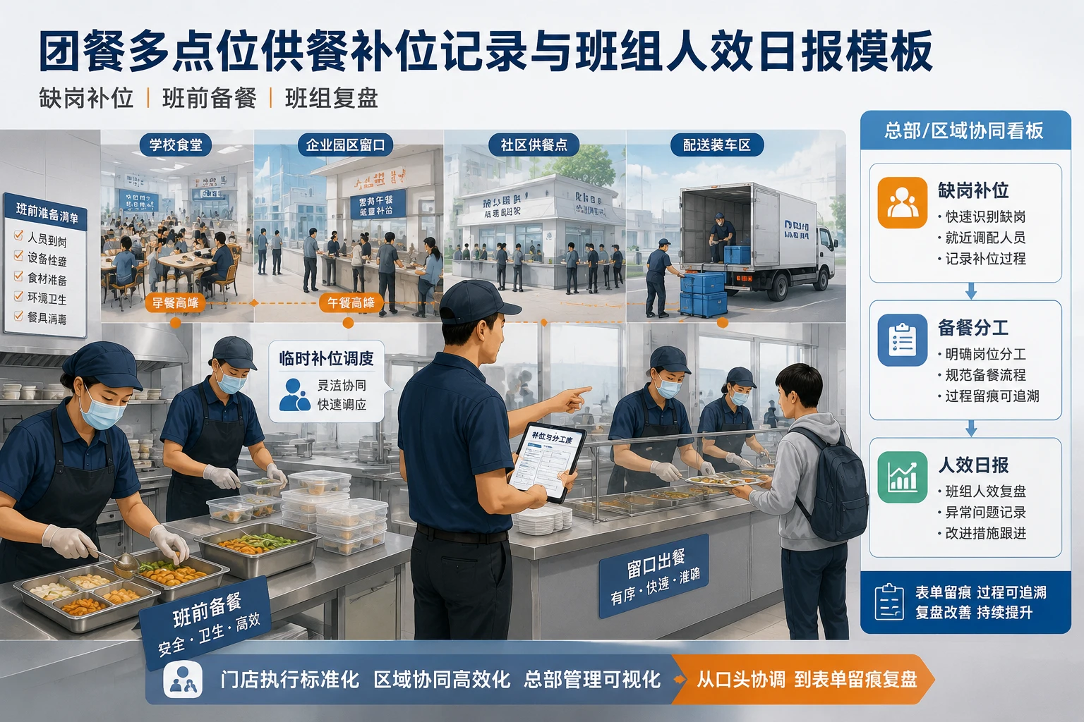 团餐多点位供餐补位记录与班组人效日报模板（2026年版）