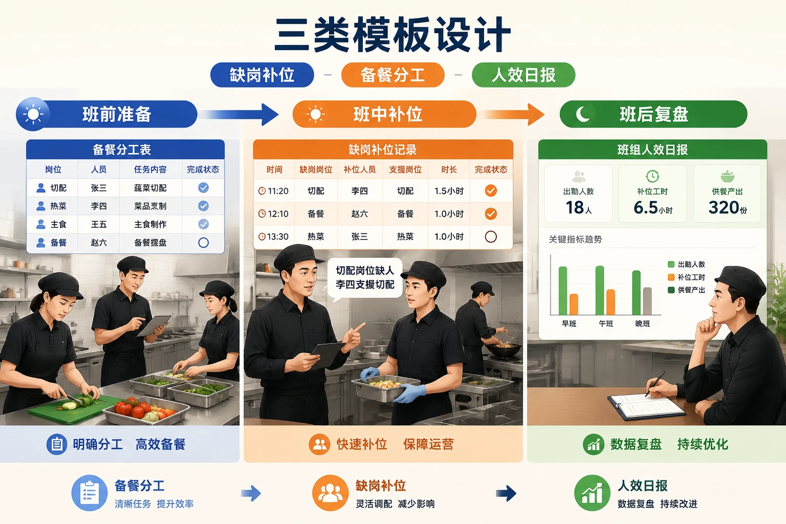 团餐多点位供餐补位记录与班组人效日报模板（2026年版）