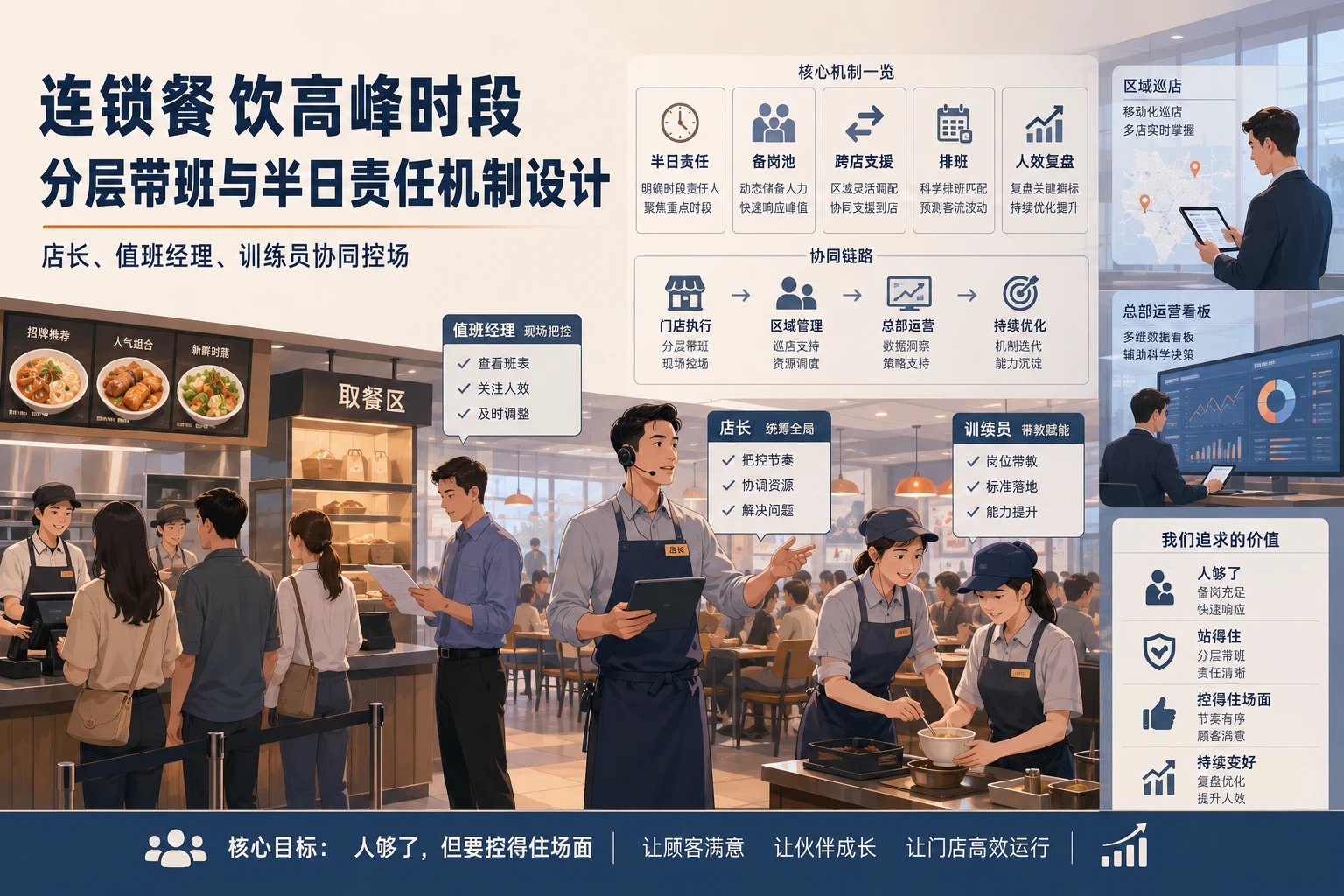 连锁餐饮高峰时段分层带班与半日责任机制设计