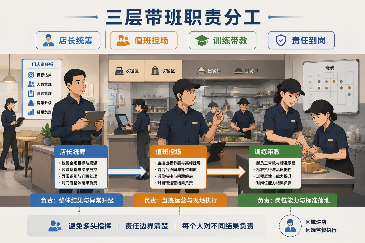 连锁餐饮高峰时段分层带班与半日责任机制设计