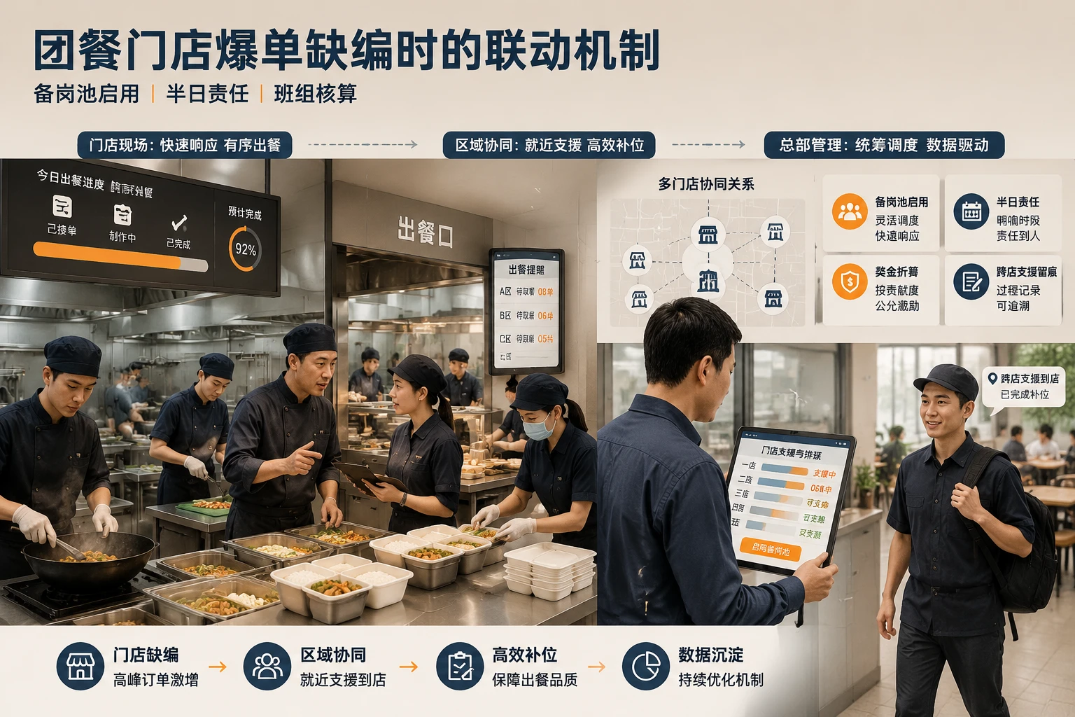 2026年团餐门店爆单缺编时的备岗池启用与半日责任联动机制