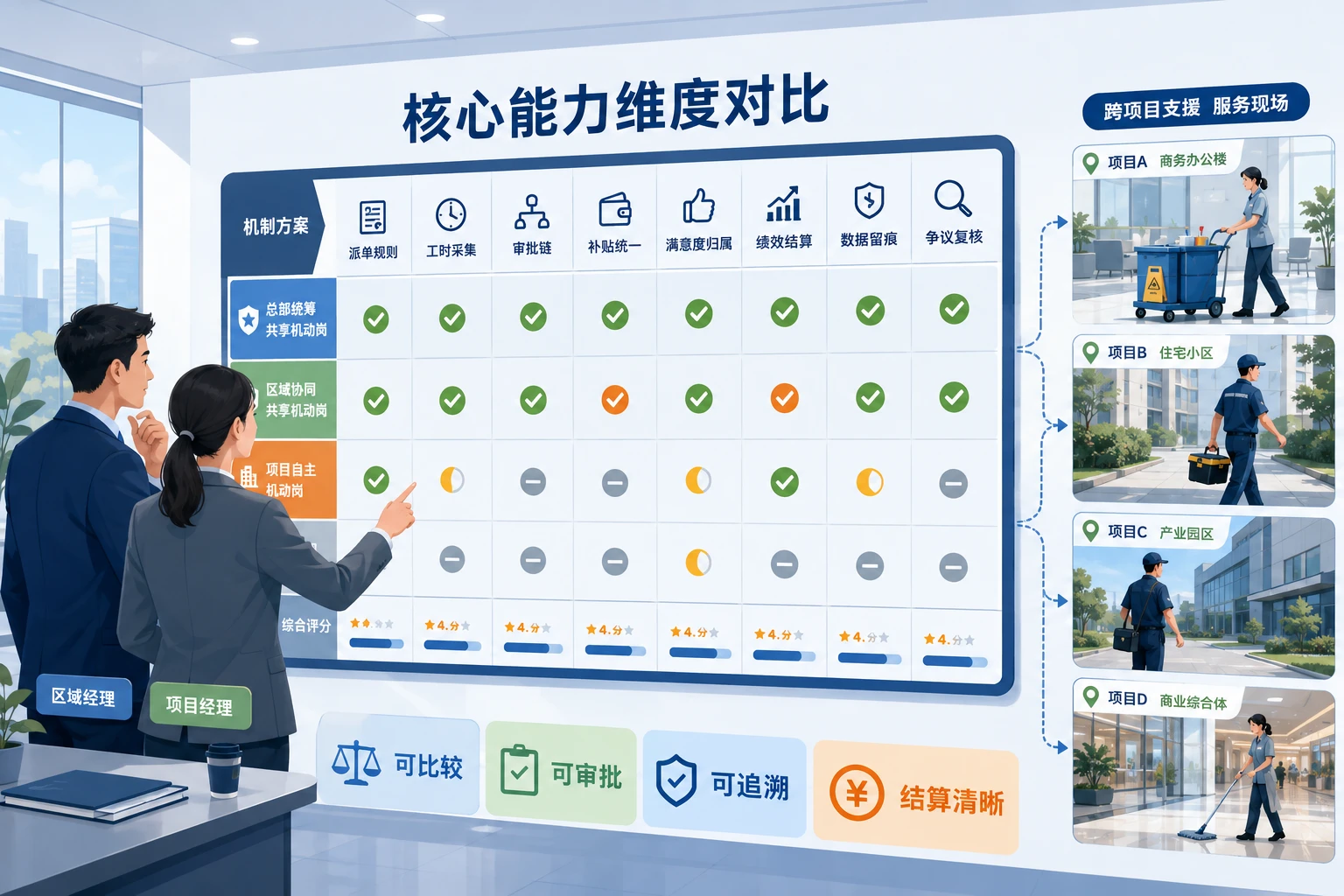 物业多项目共享机动岗派单工时绩效结算表模板