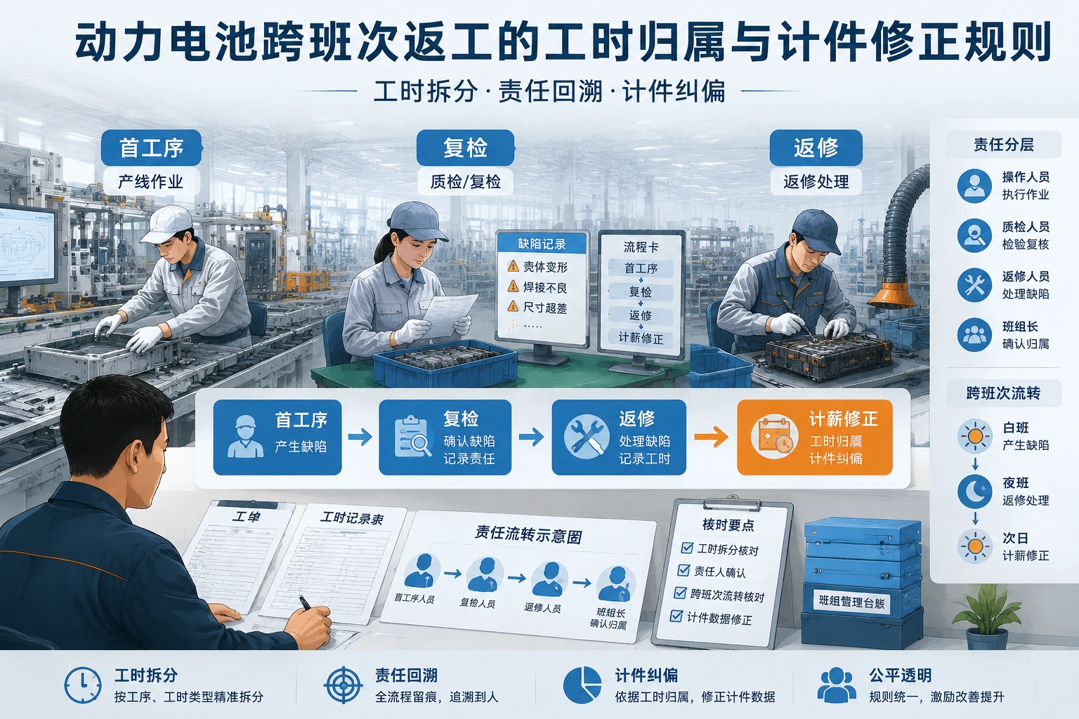 动力电池跨班次返工的工时归属与计件修正规则（2026年版）