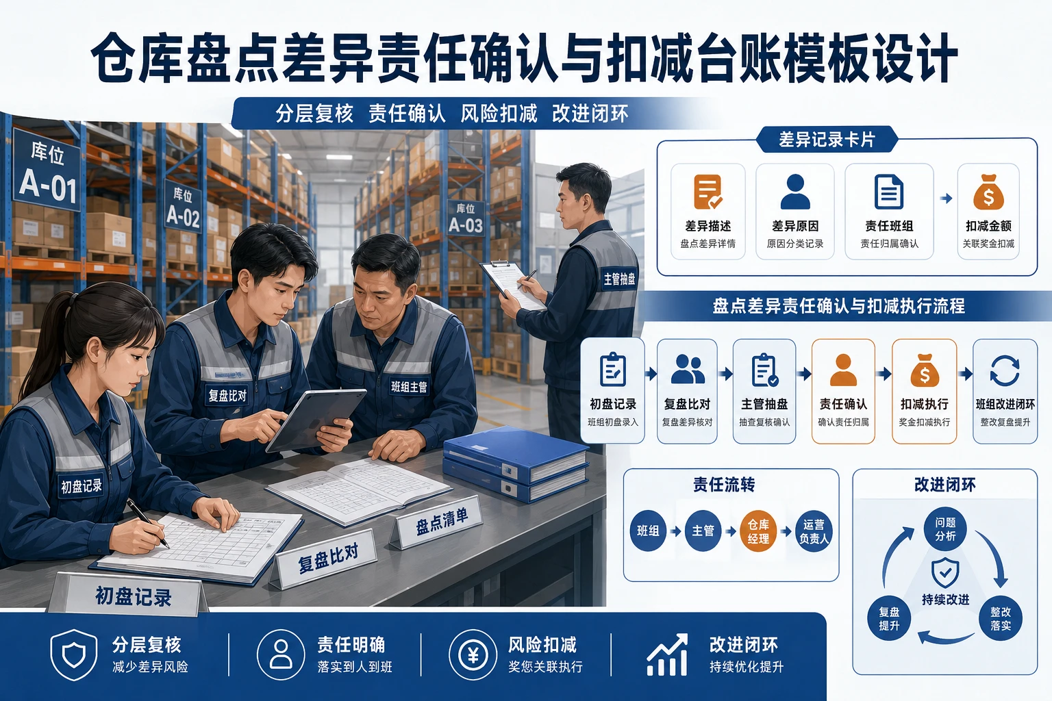 仓库盘点差异责任确认与扣减台账模板设计