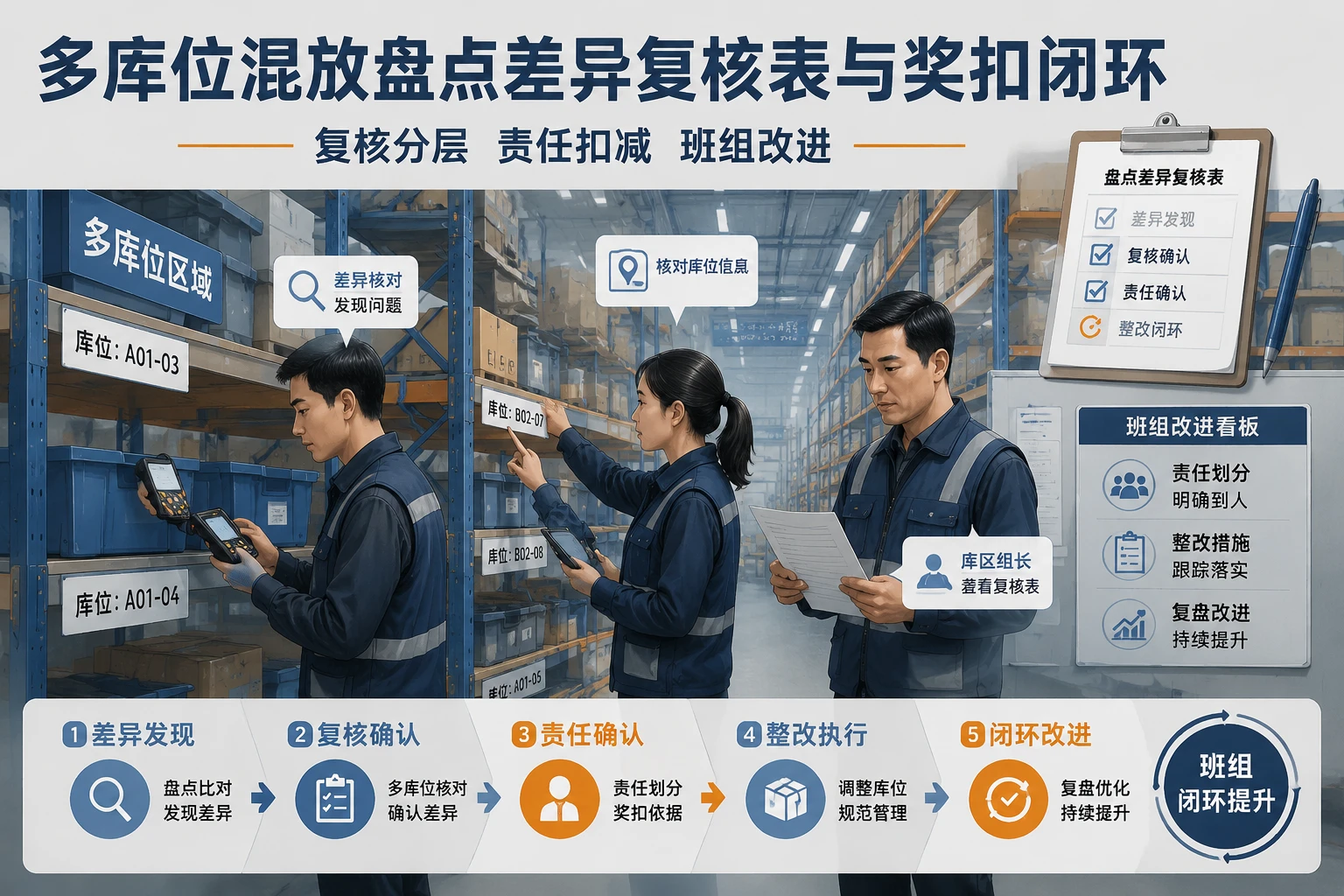 多库位混放盘点差异复核表与奖扣闭环模板设计