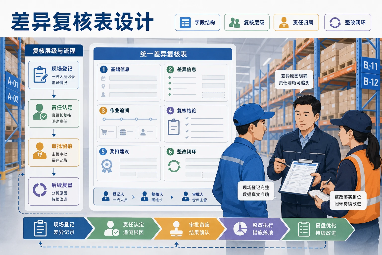 多库位混放盘点差异复核表与奖扣闭环模板设计