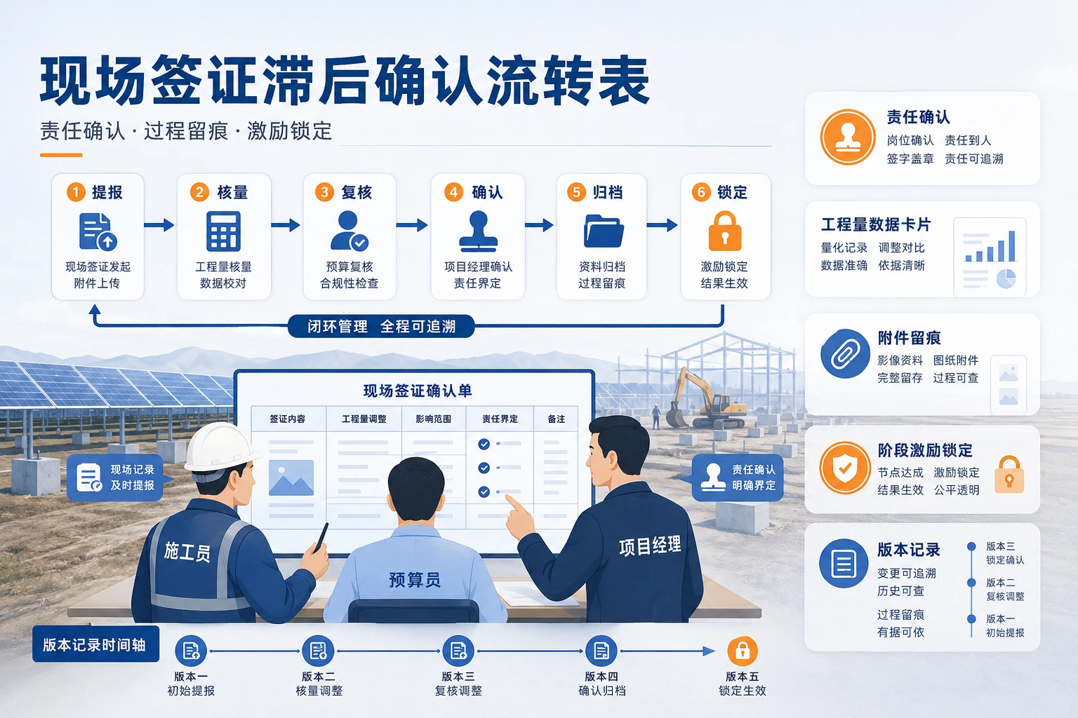 光伏EPC现场签证滞后确认流转表模板与激励锁定指南(2026年版)