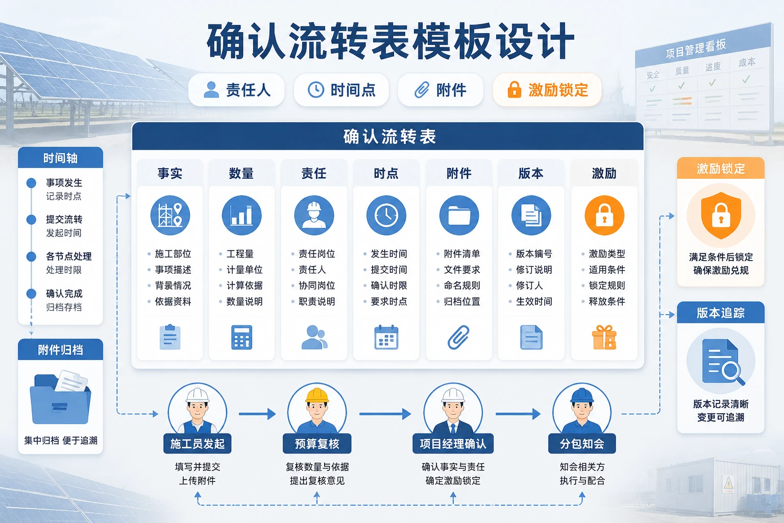 光伏EPC现场签证滞后确认流转表模板与激励锁定指南(2026年版)