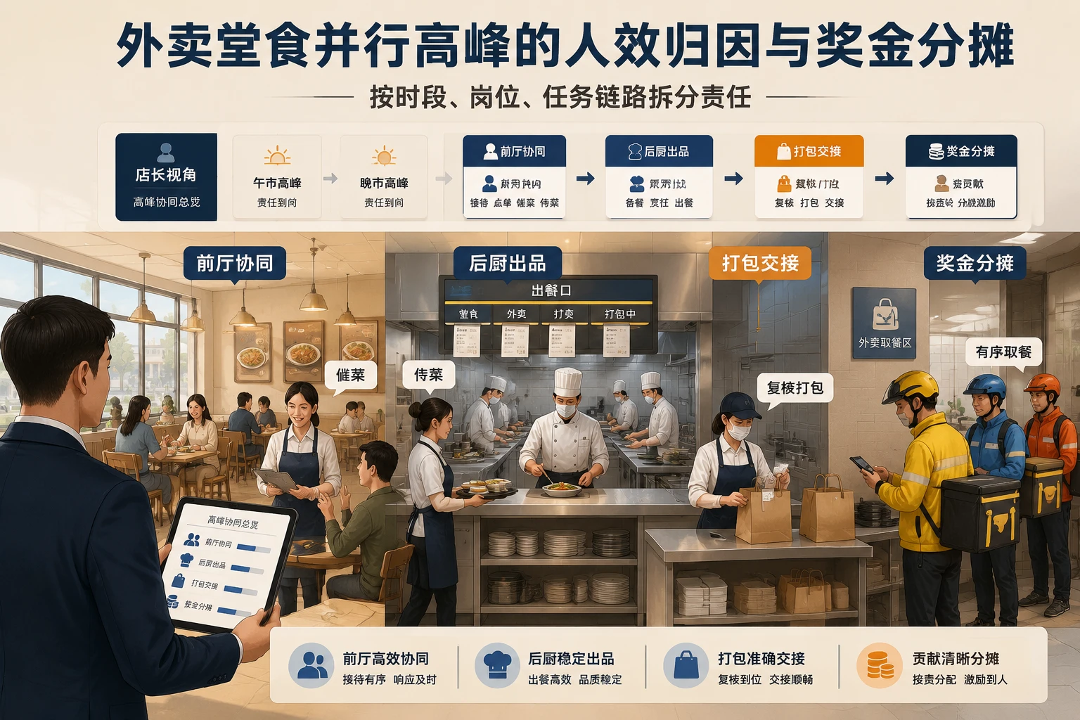 连锁餐饮外卖堂食并行高峰的人效归因与奖金分摊机制