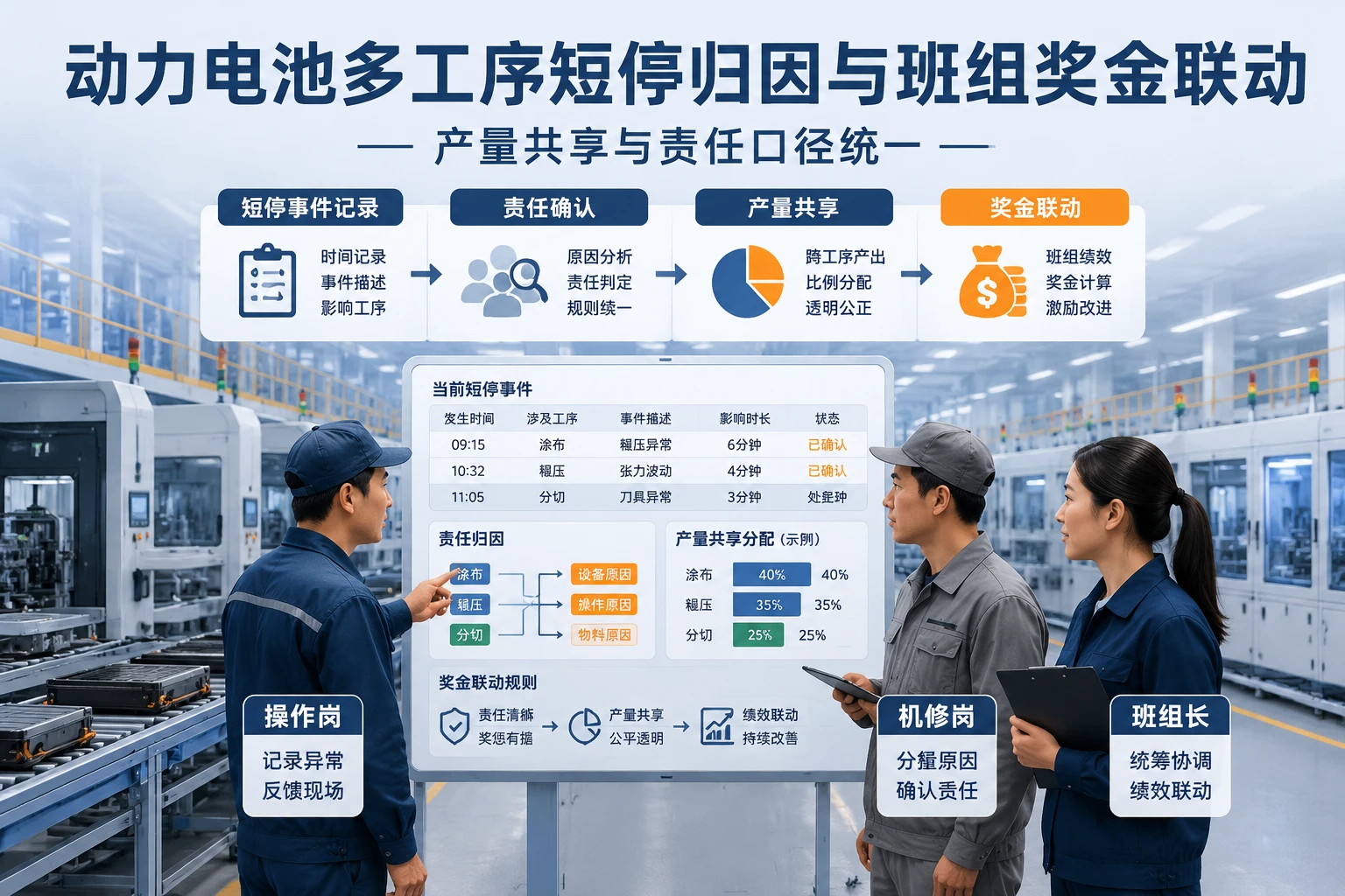 2026年动力电池多工序短停归因与班组奖金联动设计