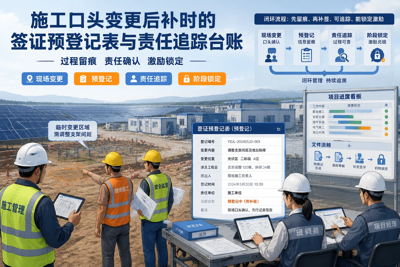 施工口头变更后补时的签证预登记表与责任追踪台账模板