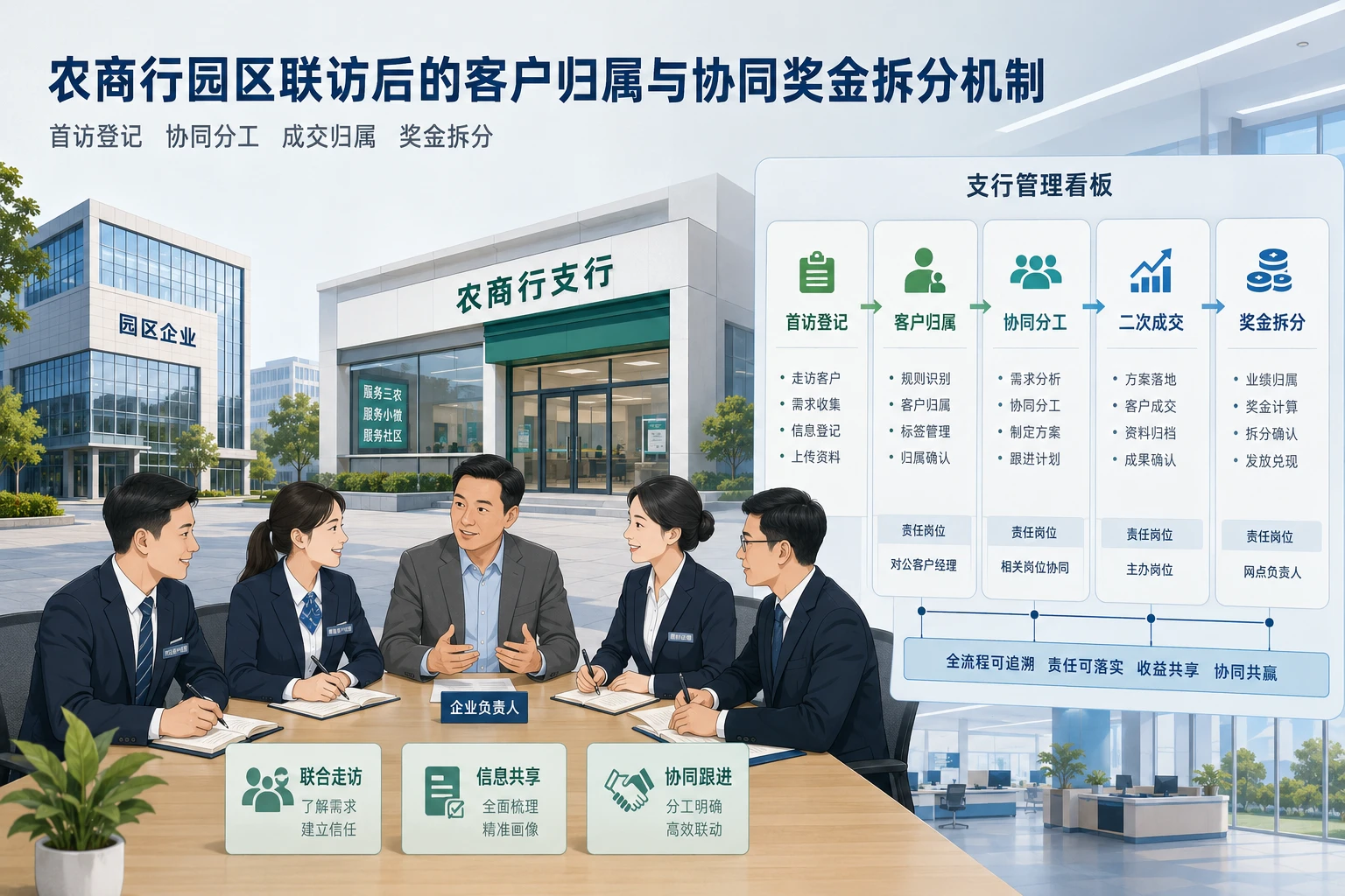 农商行园区联访后的客户归属与协同奖金拆分机制