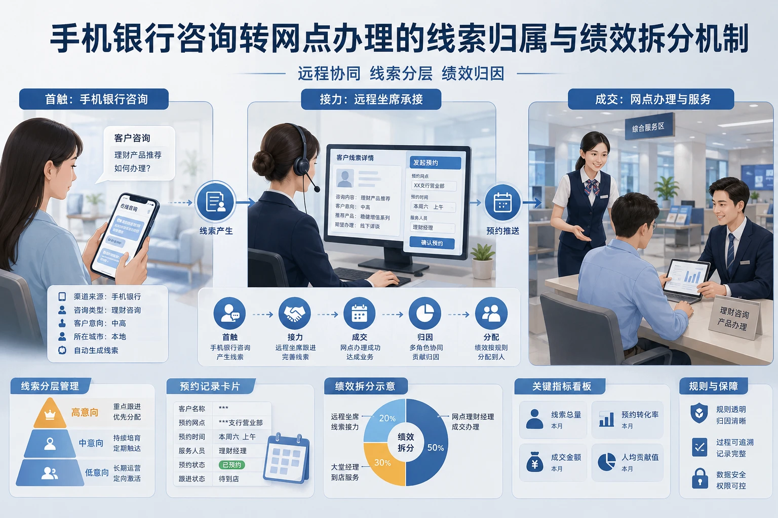 手机银行咨询转网点办理的线索归属与绩效拆分机制
