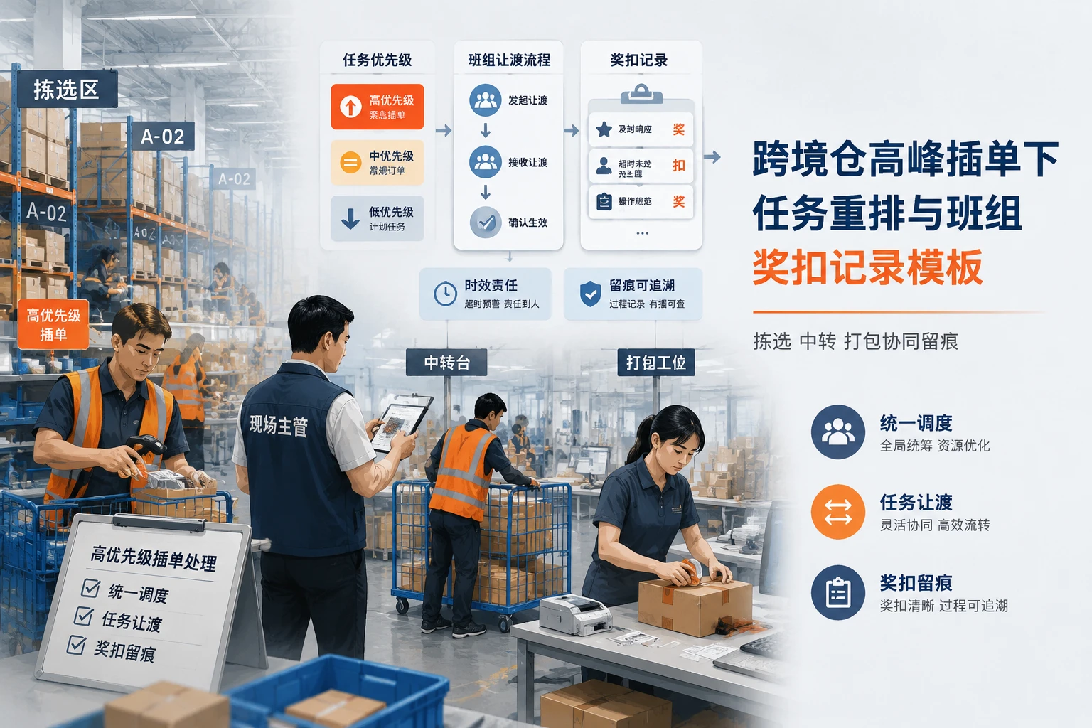 跨境仓高峰插单下任务重排与班组奖扣记录模板（2026年版）