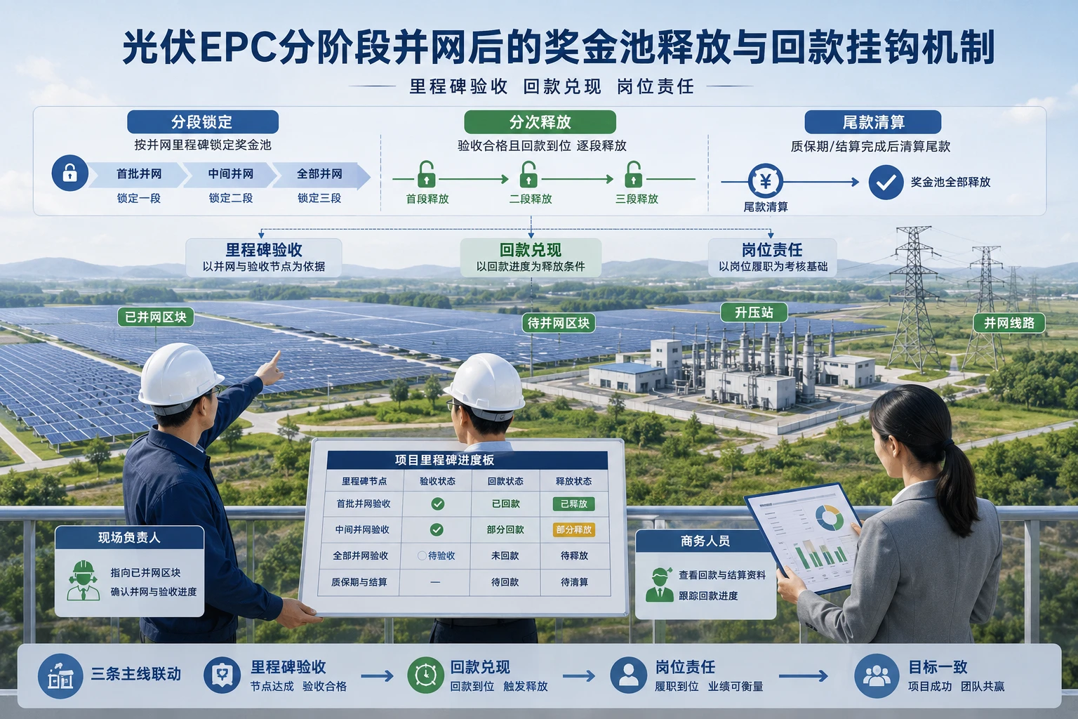 光伏EPC分阶段并网后的奖金池释放与回款挂钩机制设计（2026年版）