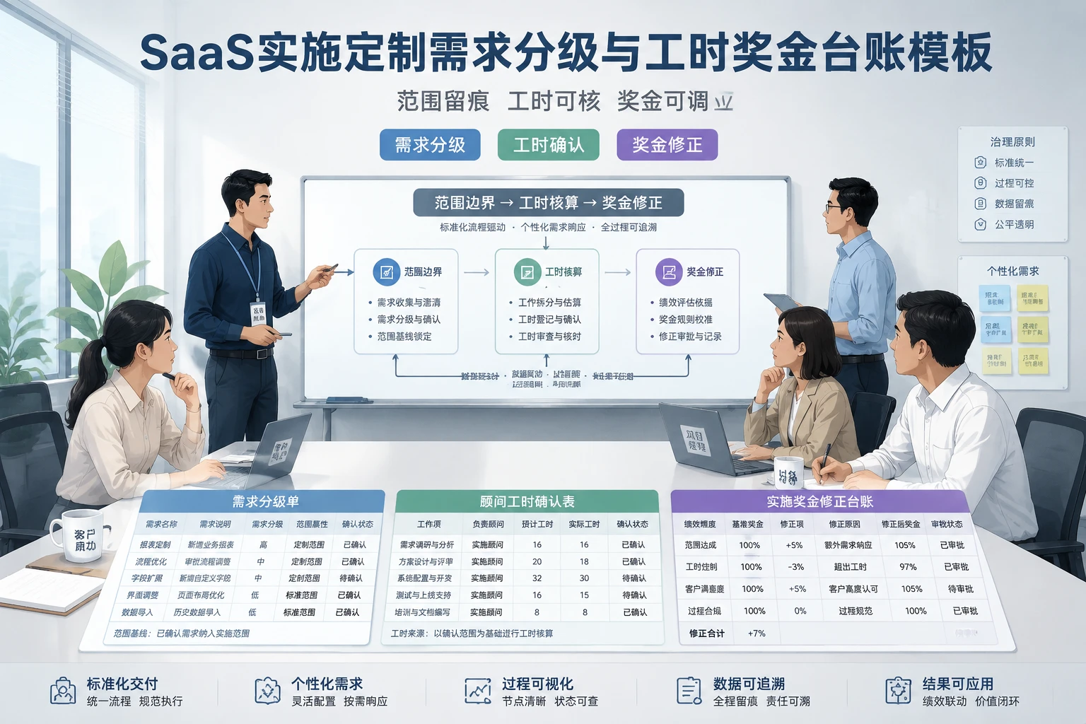 2026年SaaS实施定制需求分级与工时奖金台账模板