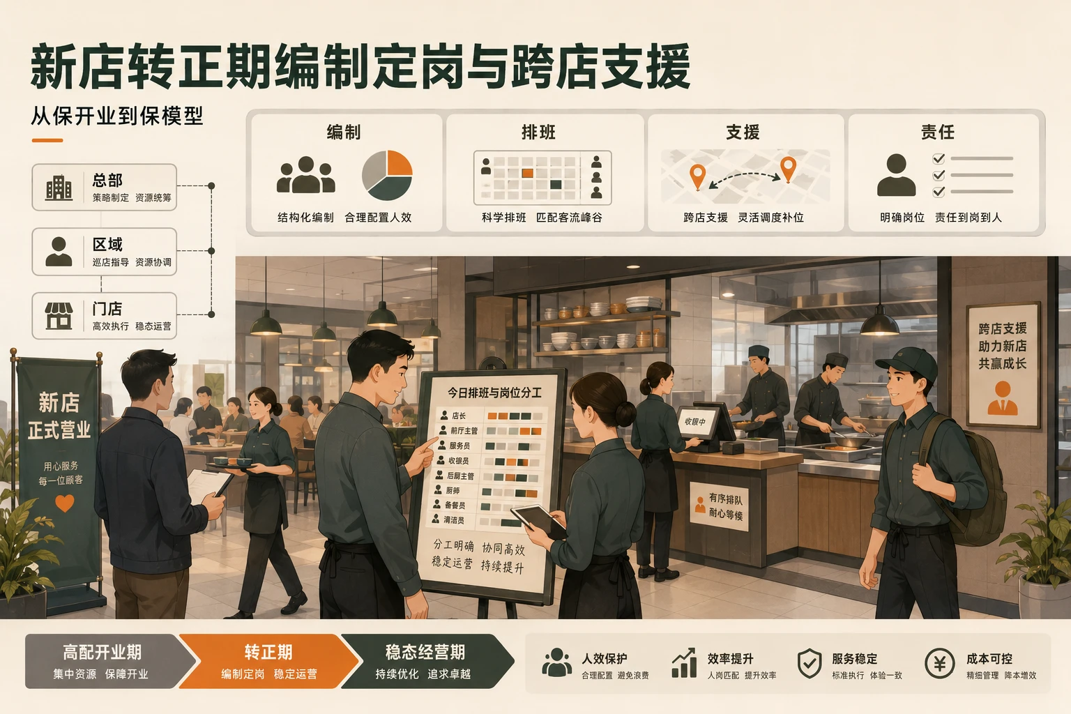 连锁餐饮新店转正期编制定岗与跨店支援机制设计
