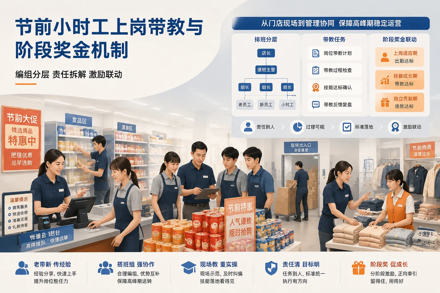 连锁门店节前小时工上岗带教与阶段奖金机制设计