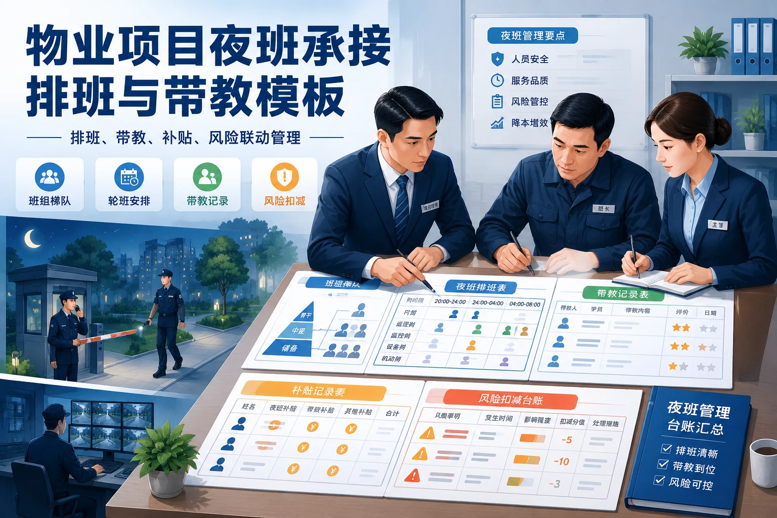 物业项目夜班承接困难的排班与带教记录表模板