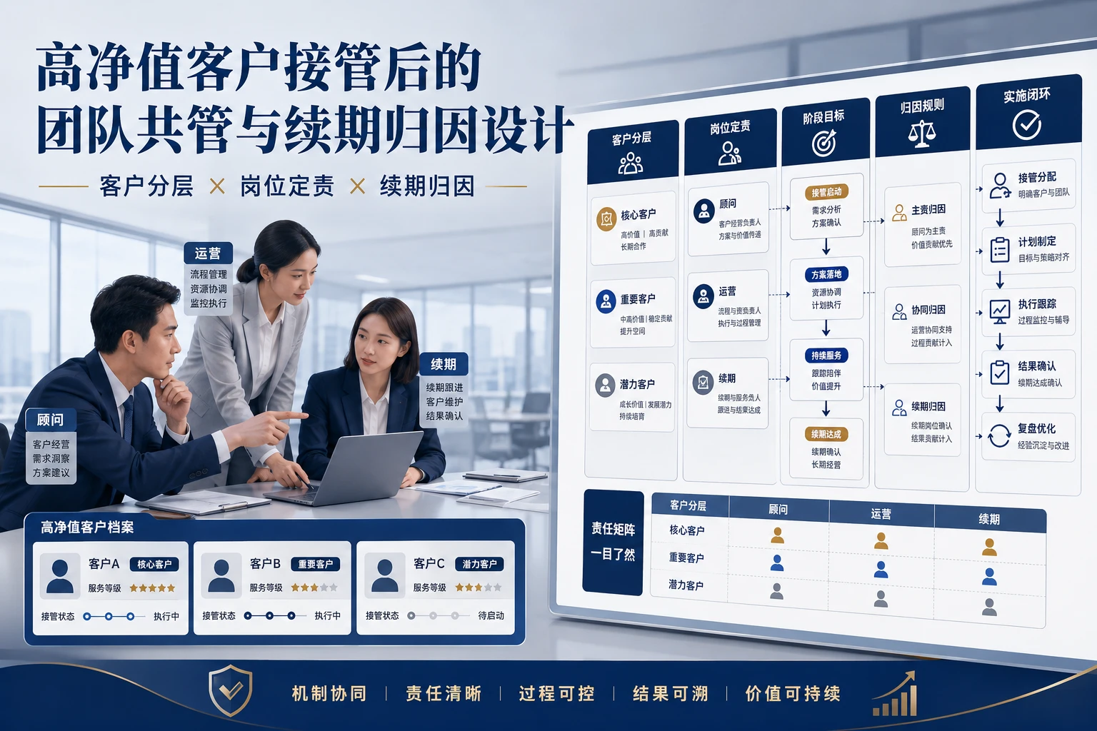 高净值客户接管后的团队共管与续期归因设计