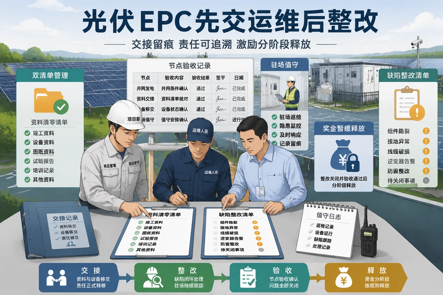 2026年光伏EPC先交运维后整改的双清单与奖金暂缓模板